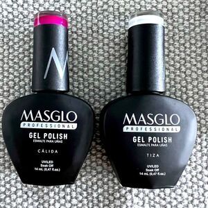 MASGLO Professional Set Gel Polish Color Fuchsia Cálida And White Tiza UV LED.